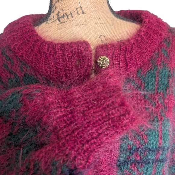 Vintage Mohair Cardigan Chunky Geometric Confetti Color Block Oversized Large - Picture 3 of 16
